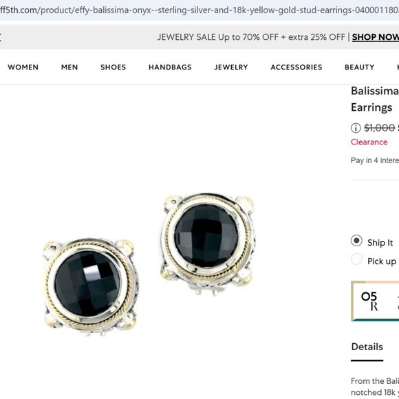 EFFY Balissima Onyx, Sterling Silver and 18K Yellow Gold Stud Earrings - Picture 14 of 14